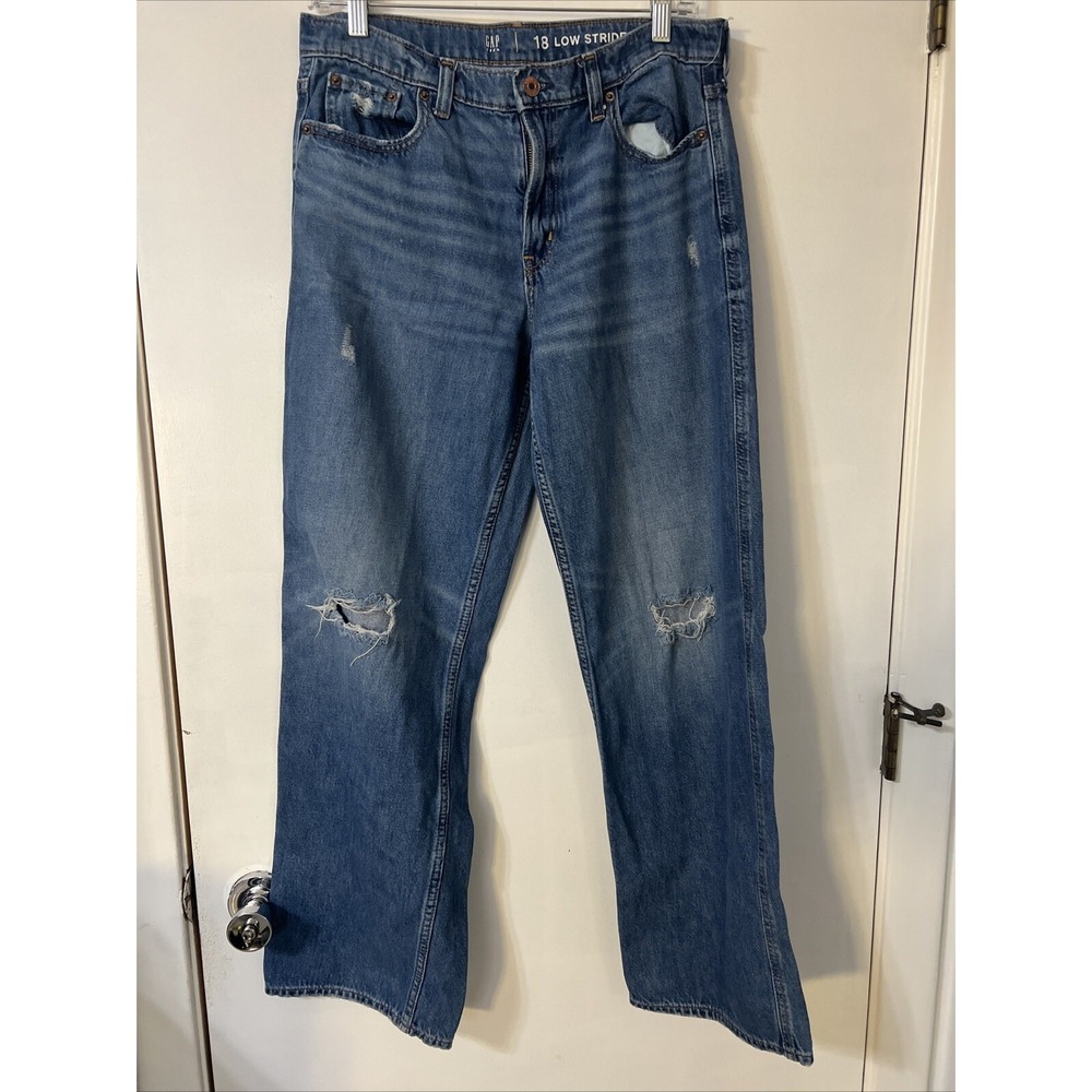 GAP Teen Low Rise Stride Wide-Leg Washed Jeans Size‎ 18 Distressed